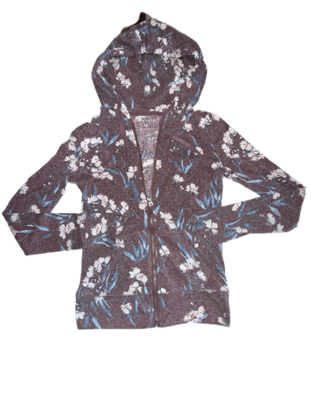 Aeropostale Floral Zip Up Hoodie Jacket XS Brown Blue Lightweight - Picture 2 of 7